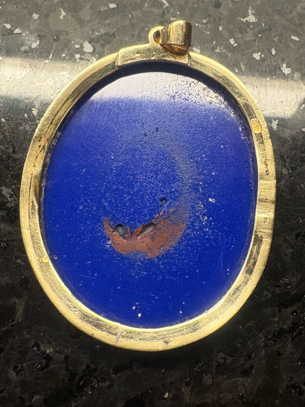 Victorian painted lapis pendant, Gorgeous with back frame and bail 14k gold. - Picture 6 of 6